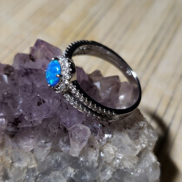 2 for $15 ❤ Blue Fire Opal Sliver Toned Ring - Picture 2 of 2